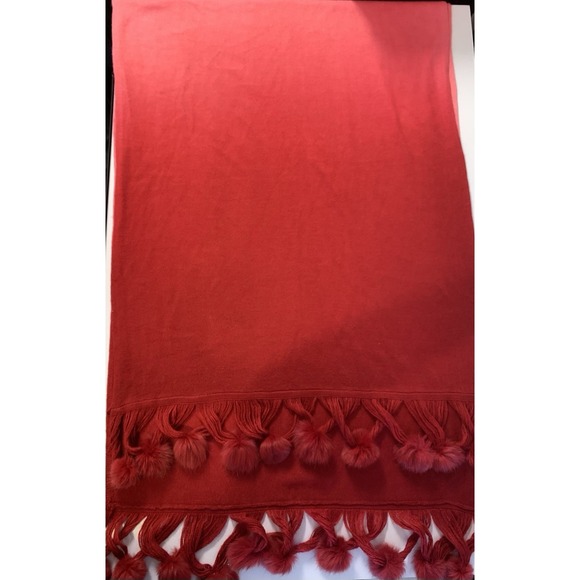 Pink Red Ombre Statement Scarf Rabbit Fur Pom Poms Y2K Glam Party Wrap Coquette - Picture 5 of 8